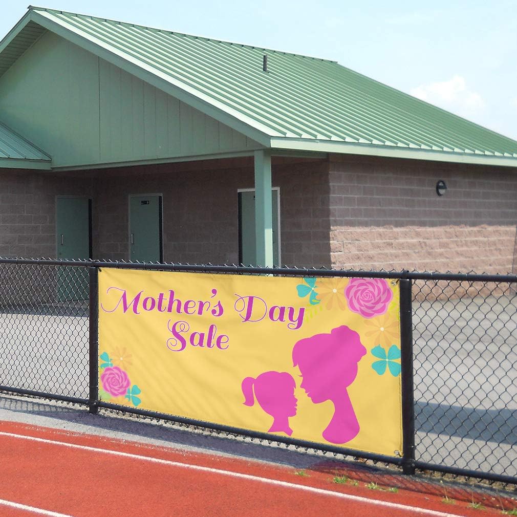Vinyl Banner Sign Mother's Day Sale Business Outdoor Marketing Advertising Yellow - 20inx50in, 4 Grommets, One Banner