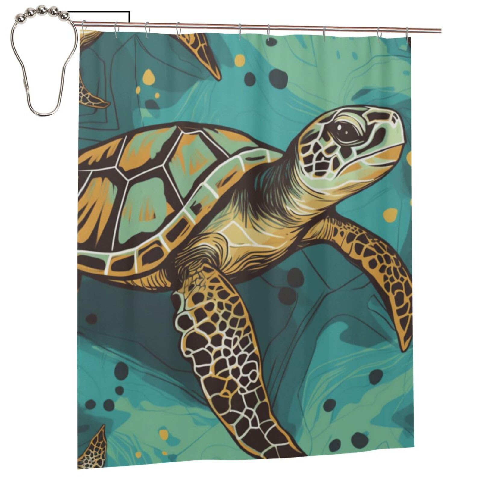 BWWHCCTI Sea Turtle print Printed Shower Curtain With 12 Iron Hooks Opaque Quick Drying Waterproof Shower Curtains Sets For Bathroom 152x183 Cm