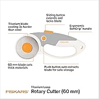 Vista 2 de Fiskars 60mm Rotary Cutter for Fabric with Ergonomic Loop Grip And Comfort Handle, Titanium Rotary Fabric Cutter for Thick Materials, Easy and Safe