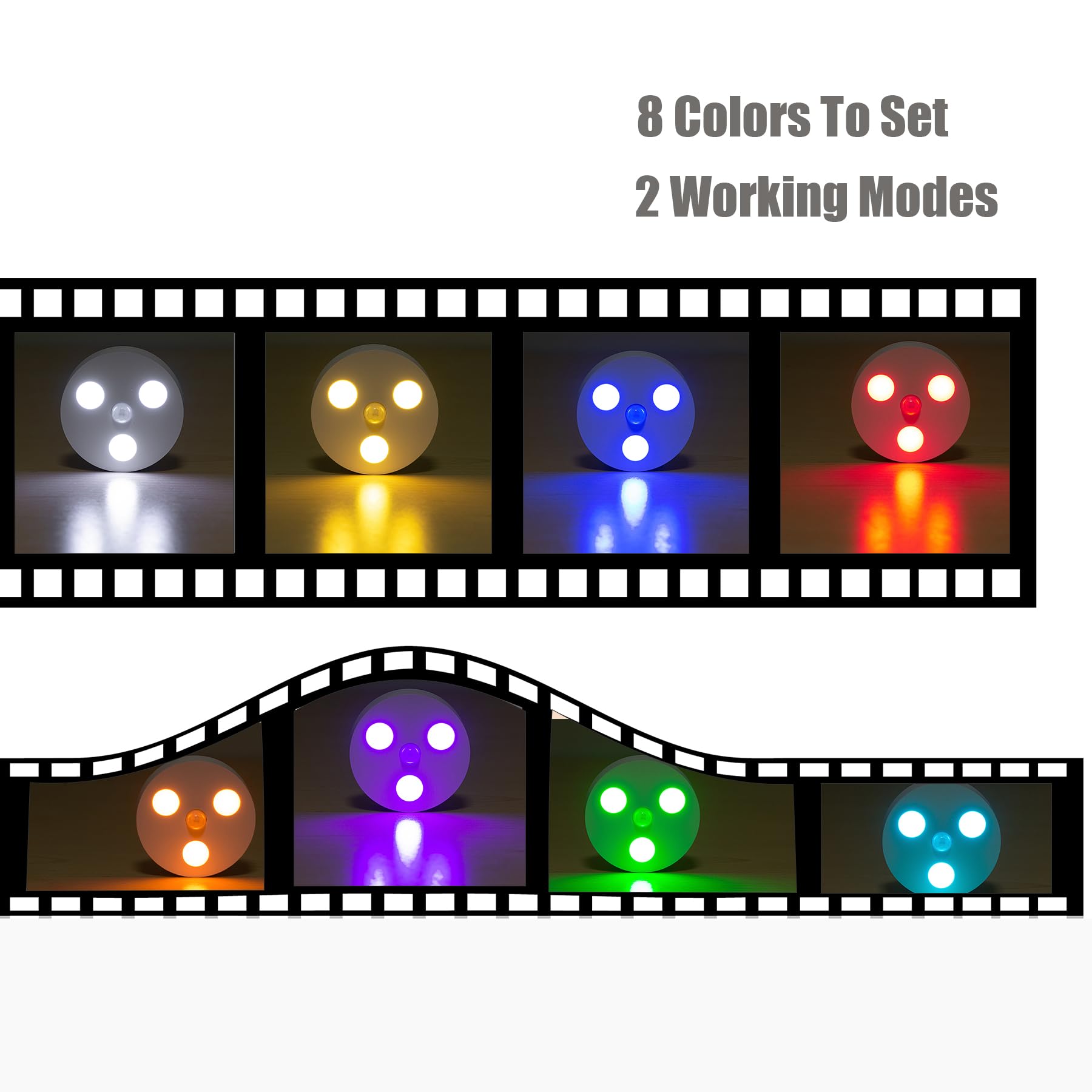 Luci notturne, luci con sensore di movimento, batteria al litio, ricaricabili, set di 8 colori, luci da banco wireless per armadio, cucina, bagno, scale, camera da letto, armadio (confezione