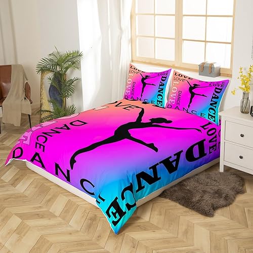 Miniatura 2 de Juego de ropa de cama de gimnasia de ballet para niñas y niños ejercicios de piso, funda de edredón decorativa de atletismo, funda de edredón rosa