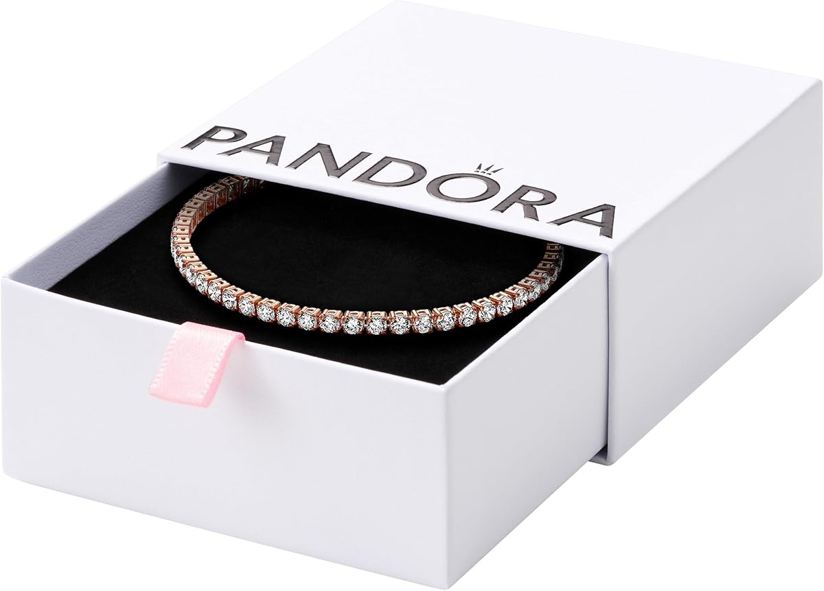 Pulsera PANDORA Sparkling Tennis - Pulsera de oro rosa para mujer - Regalo para ella rosa con circonita cúbica - Con caja de regalo