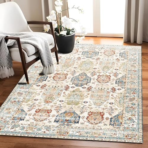 【Amazon.co.jp 限定】 ペルシャ風 ラグ カーペット 2畳 3畳 花柄 北欧 厚手 オリエンタル柄 ペルシャ絨毯 じゅうたん 抜けない おしゃれ 滑り止め 洗える 床暖房 オールシーズン適用 低反発 防音マット 軽量 ラグマット 防ダニ 長方形