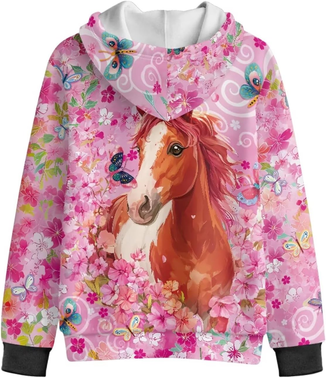 Horse Print Fleece Hoodies for Boys Girls Casual Long Sleeve Zipper Hooded Sweatshirts Winter Tops