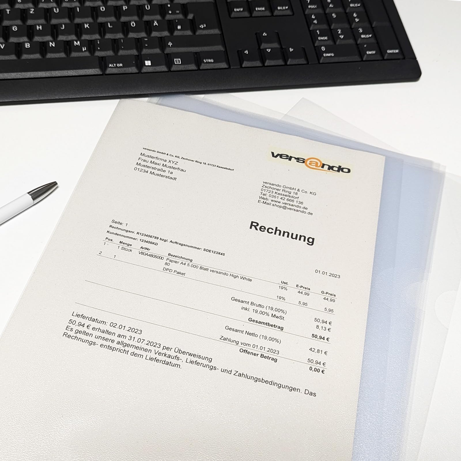 versando Economy - Cartellina portadocumenti, formato DIN A4, 90 my, in | polipropilene, grana trasparente, 500 pezzi (5 x 100)