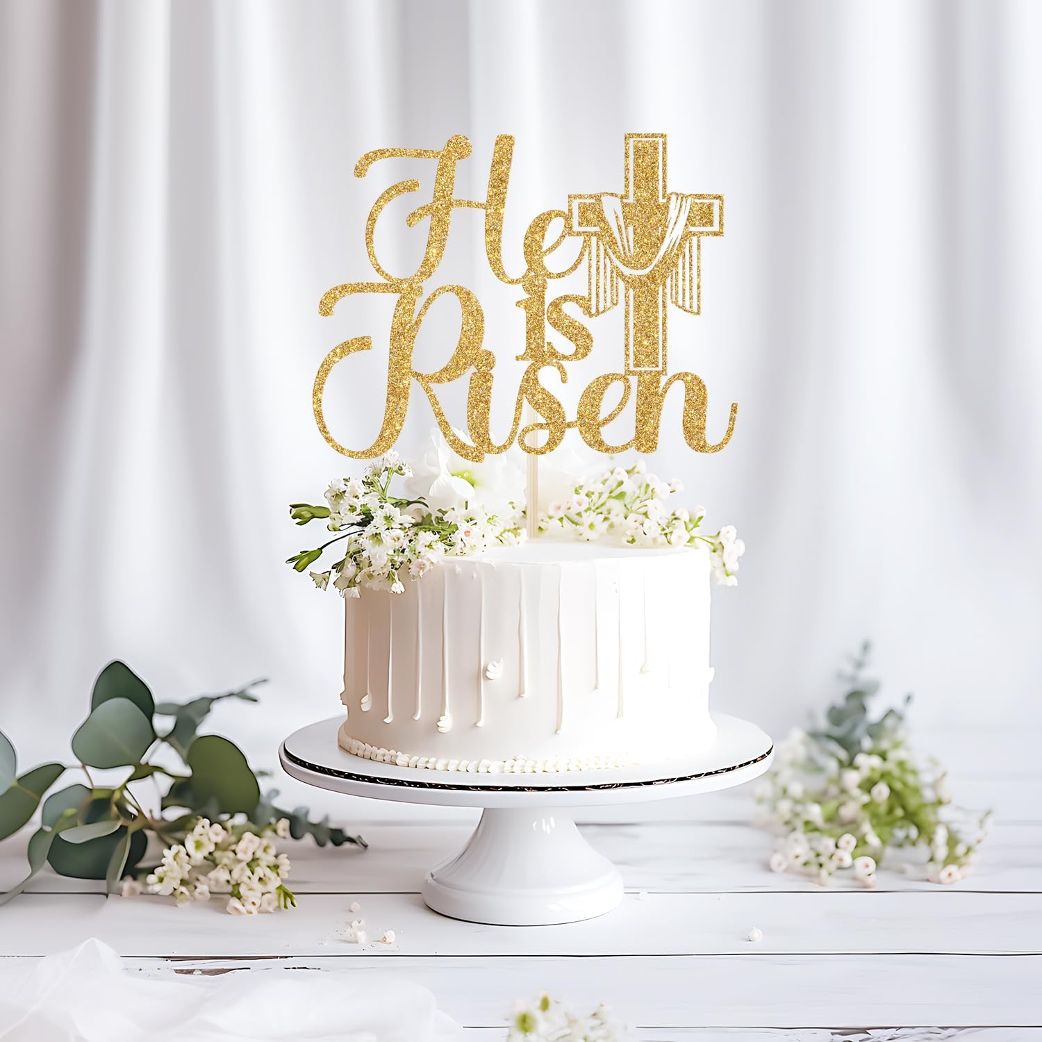 He is Risen Cake Topper, Jesus Easter Party Decor, Religious Holiday Cake Decorations, Spring Easter Party Decorations Gold Glitter