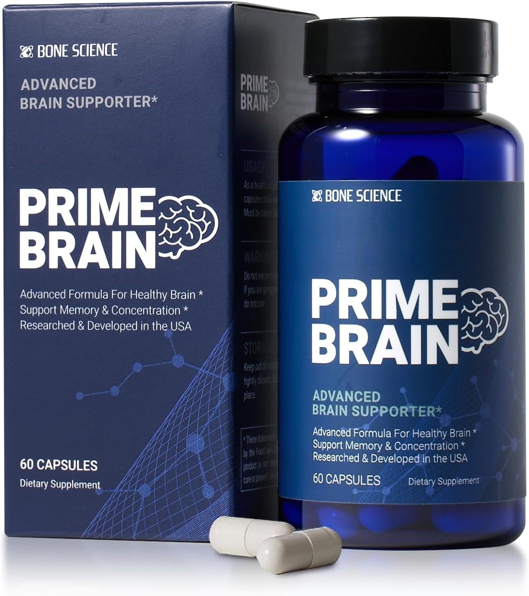 BONE SCIENCE Prime Brain – Memory & Focus Support Supplement with Alpha GPC, Phosphatidylserine & Ginkgo Biloba, Non-Stimulant Cognitive Health Formula for Adults & Teens, 60 Capsules