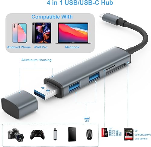 Miniatura 10 de Lector de tarjetas SD USB C con puerto USB 3.0, lector de tarjetas SD 3 en 1 USB C Thunderbolt a MicroSD TF adaptador de tarjeta USB-C lector de