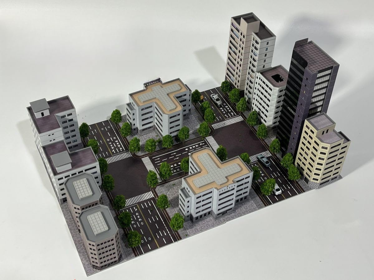 NUEIOVRW 1/300 Diorama High Rise Office Building Model Set City Train Railway Layout House Scene Display Modello architettonico Prodotto finito (B)