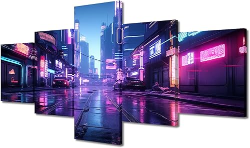 Miniatura 17 de Lienzo decorativo moderno para pared, pintura artística Cyberpunk, impresión de 5 paneles, decoración de lienzo para sala de estar para dormitorio