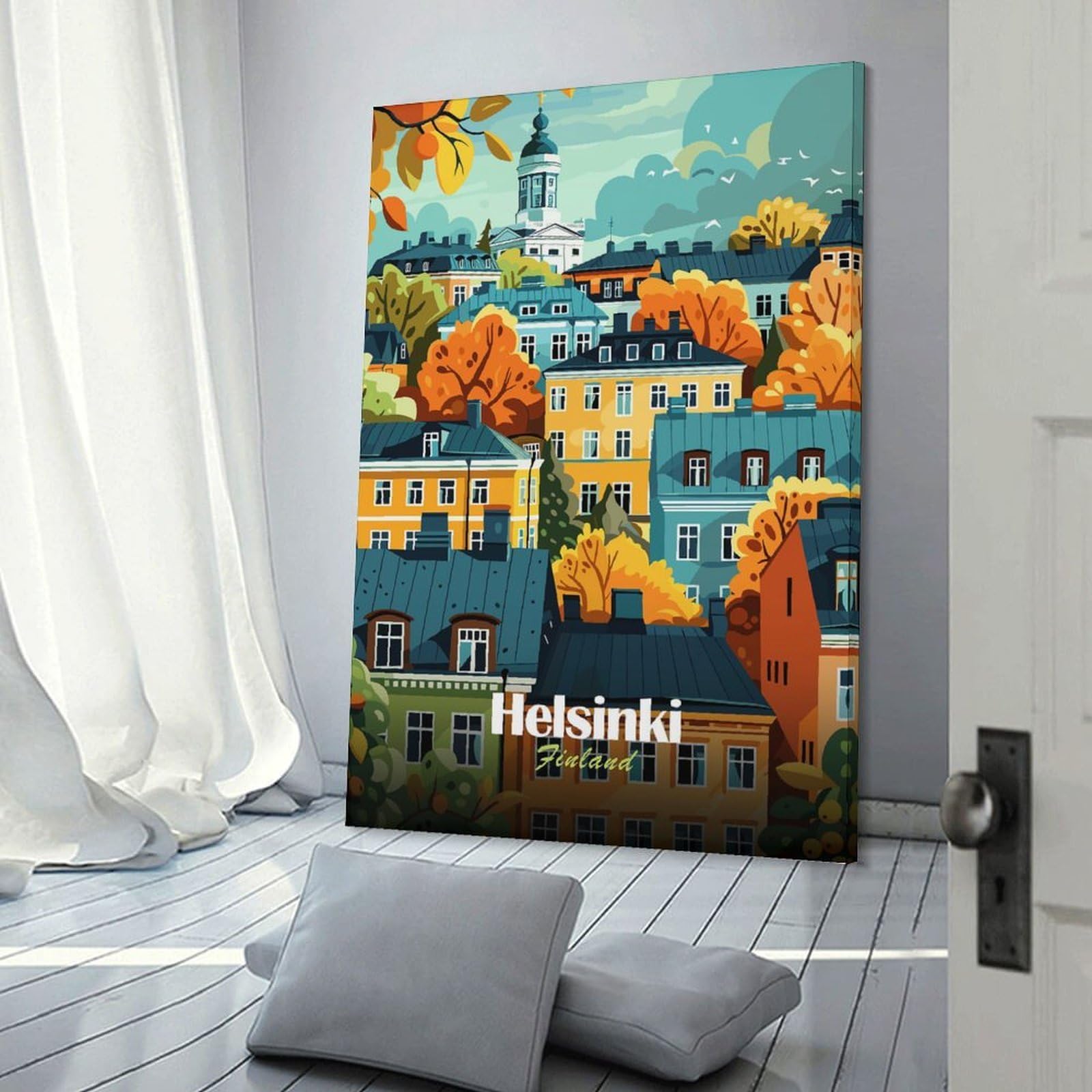Junmoney Helsinki Finland Cityscape Canvas Wall Picture 24x36inch(60x90cm), for Living Spaces, Bedrooms Or Relaxed Rooms, Modern Wall Decor for Cosy Interiors