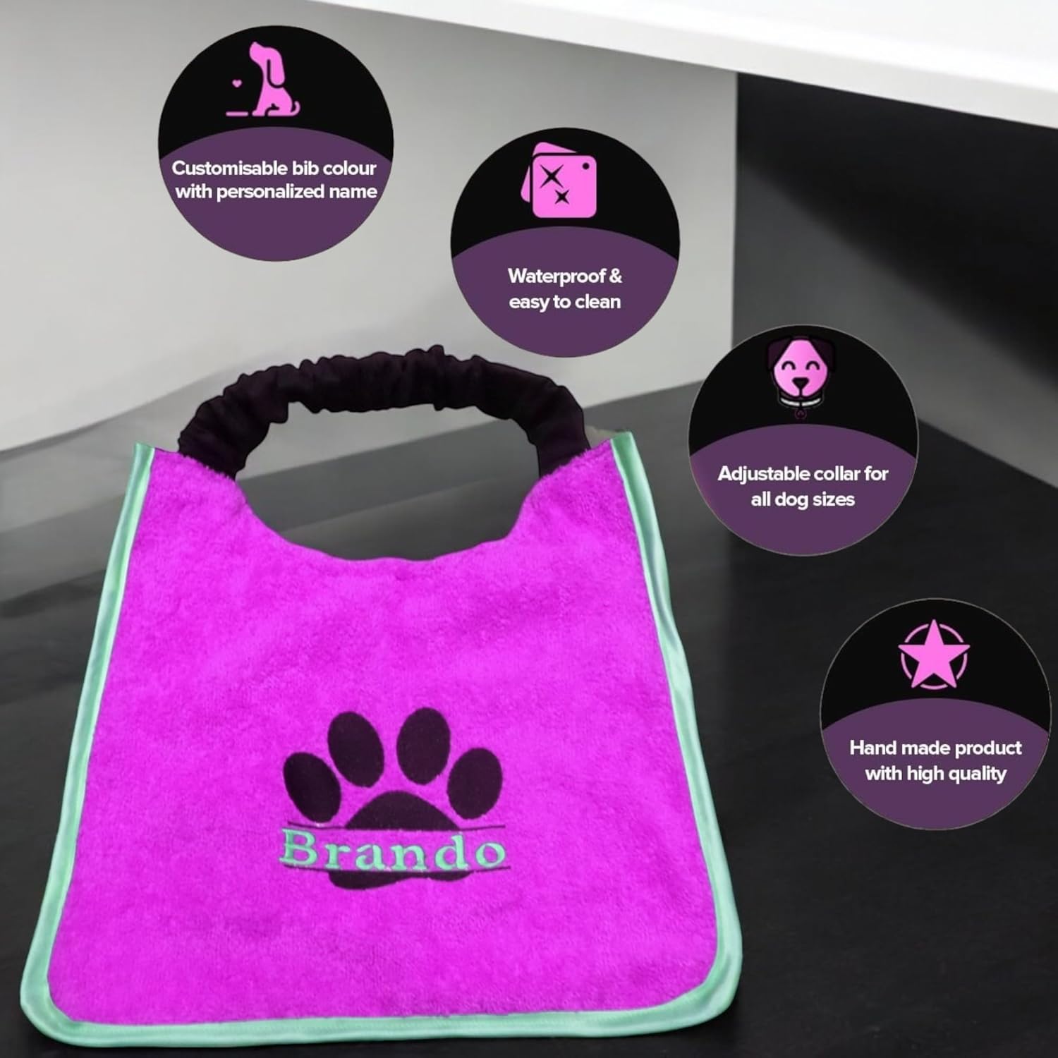 Chic Handmade Embroidered Dog Drooling Bib with Personalized Paw Design for Any Breed and Size - Bespoke Stylish Fashion