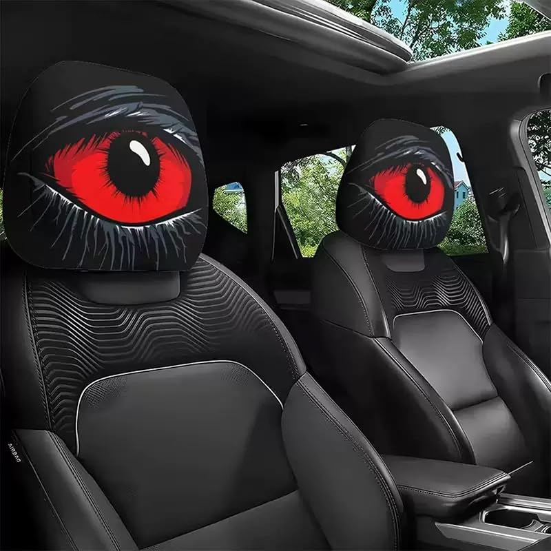 Capa para Encosto de Cabeça Automotivo DTVSQHM com Carinha Smiley, Tecido Elástico Vermelho, Kit com 2