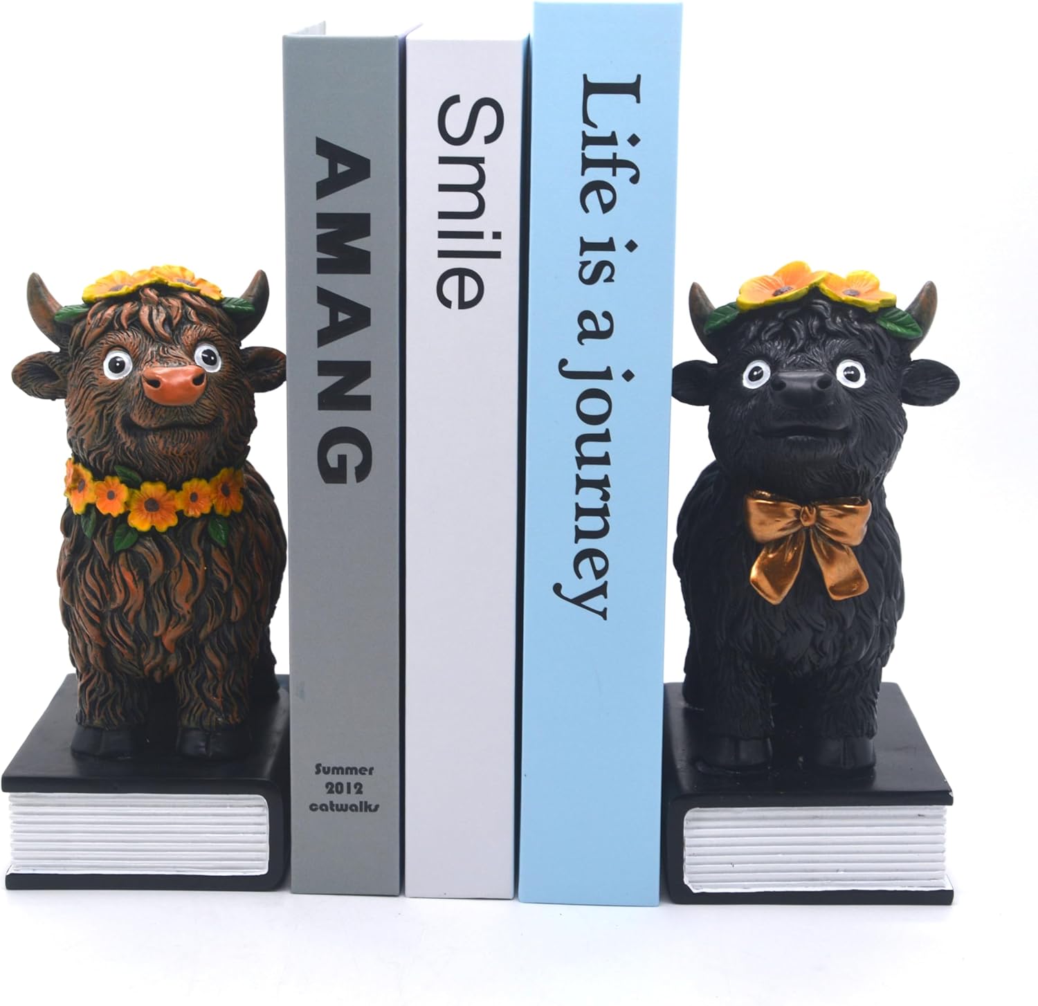 Highland Cow Bookends Highland Cow Statues Bookends for Heavy Books with Anti-Slip Base Book Holders for Home Office Decor Decorative Bookends for Shelves