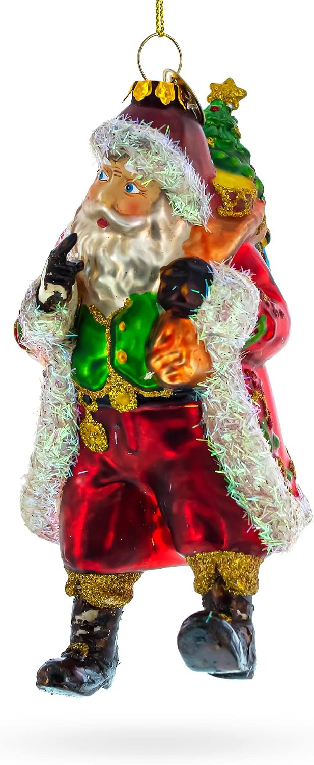 Jolly St. Nick in Red Coat Glass Christmas Ornament