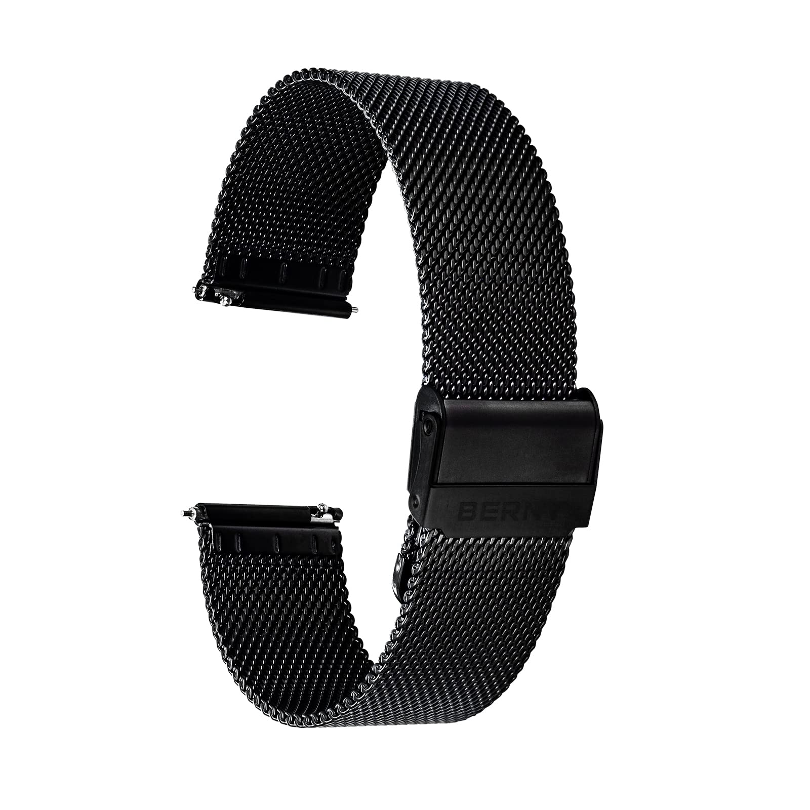 BERNY Stainless Steel Mesh Watch Band for Mens Women Quick Release Adjustable Watch Straps Thin Metal Bracelet with Safty Clasp 18mm 20mm 22mm, Silver