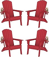 Vista 35 de Plawdlik - Silla plegable Adirondack, probada según SGS, textura de madera con portavasos, resistente a todo tipo de clima, cómoda para junto a