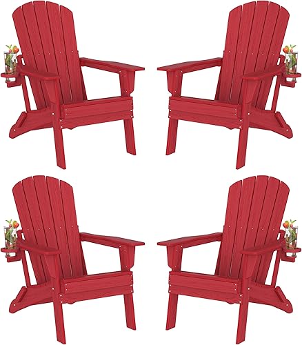 Vista 113 de Plawdlik Adirondack Silla plegable y cómoda, probada por SGS, textura de madera con portavasos, polietileno de alta densidad resistente a todo tipo