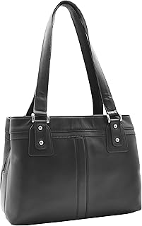 Womens Leather Shoulder Bag Multi Zip Pockets Casual Handbag Polly (Black)