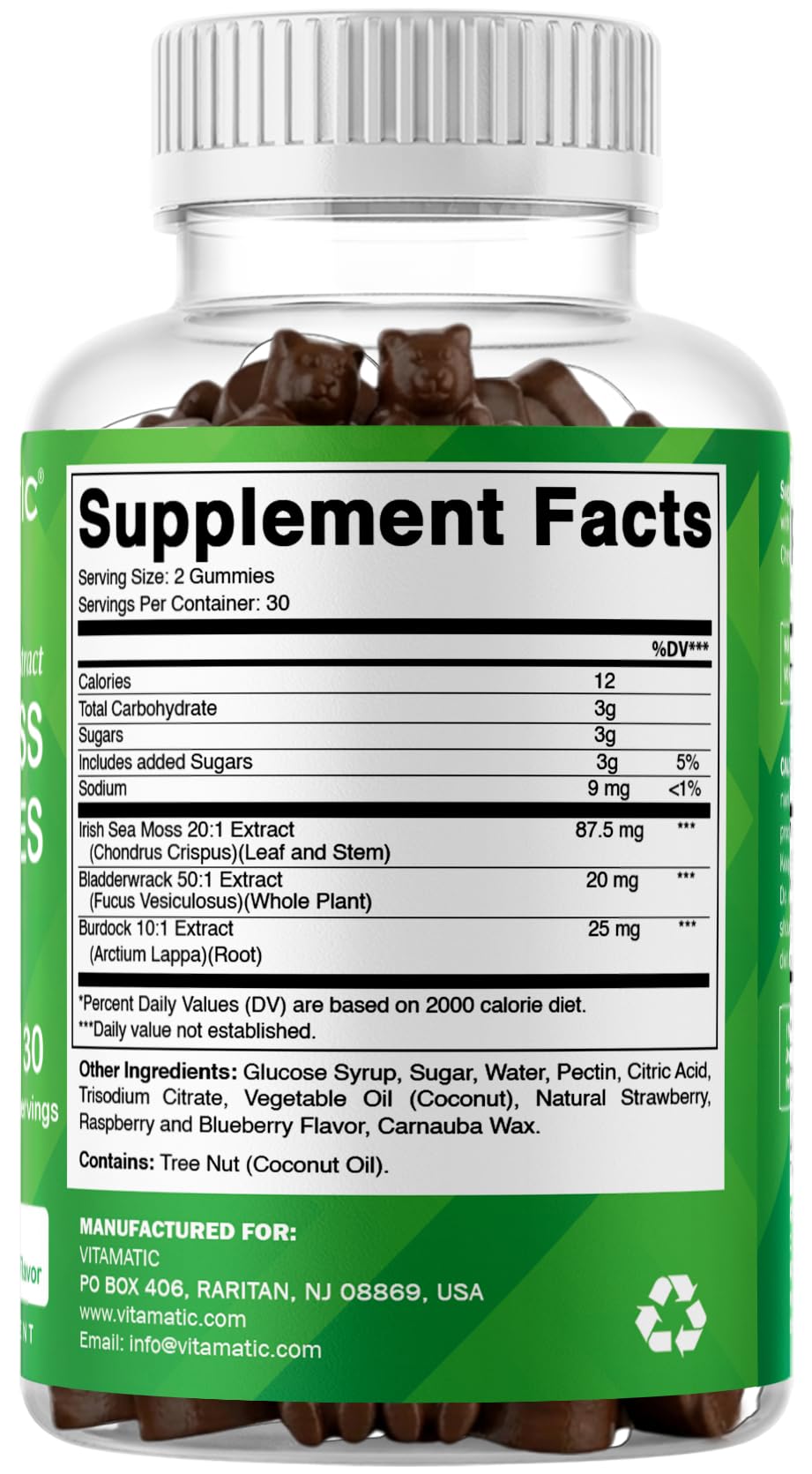 Vitamatic Irish Sea Moss Gummies with Bladderwrack & Burdock Root – Botanical Extract Supplement – Vegan, Non-GMO – 60 Count - 3 Pack — Amazon image 8