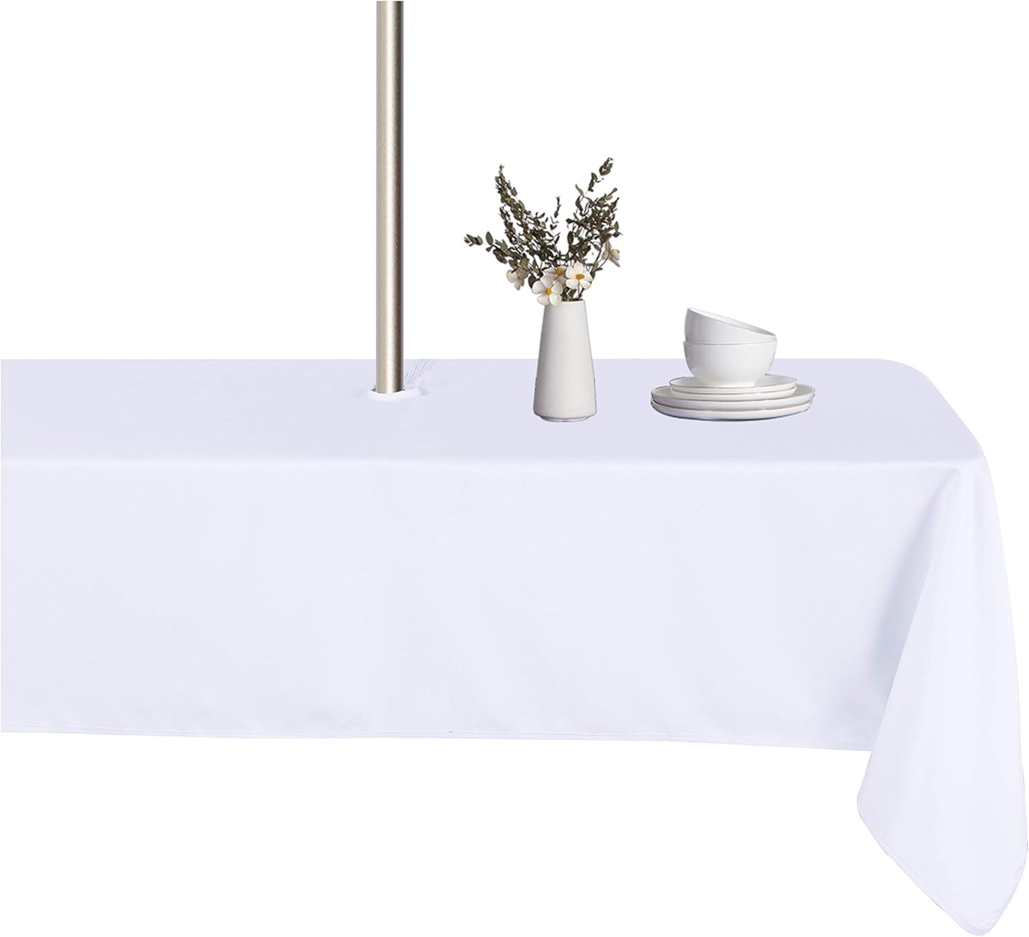 LUSHVIDA Rectangle Outdoor Tablecloth with Umbrella Hole and Zipper, 60x102 Inch White, Washable Waterproof Table Cloth Spill Proof Wrinkle Free Table Cover for Patio Spring Summer Picnic BBQS 60"x102" tablecloth White
