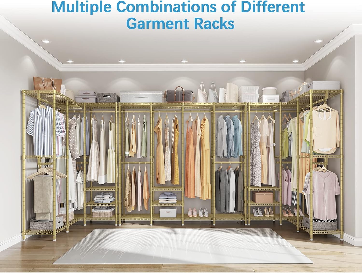 VIPEK V40 Wire Garment Rack Heavy Duty Clothes Rack for Hanging Clothes, Multi-Functional Metal Clothing Rack Bedroom Freestanding Wardrobe Closet Rack, 76"L x 15.7"W x 76.4"H, Max Load 800lbs, Gold