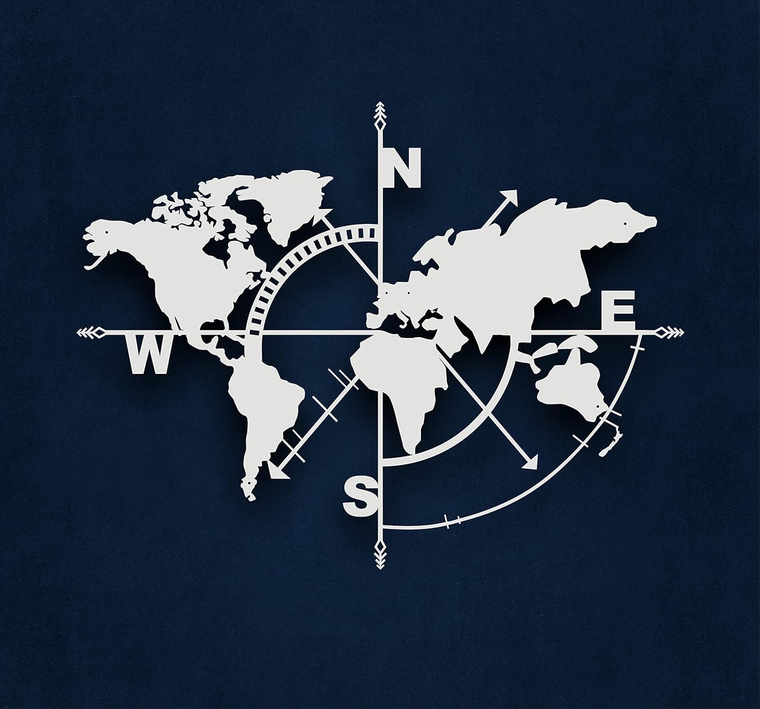 DEKADRON Metal World Map Wall Art Compass, Metal Wall Decor, Home Office Living Room Decoration (White, 117 x 91 cm)