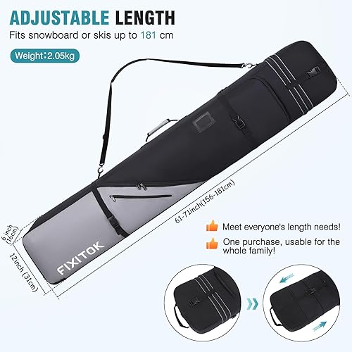 Miniatura 16 de Bolsa de snowboard y esquí para viajes aéreos, bolsa de snowboard acolchada completa, impermeable, para botas, ropa, casco y equipo, bolsa de esquí