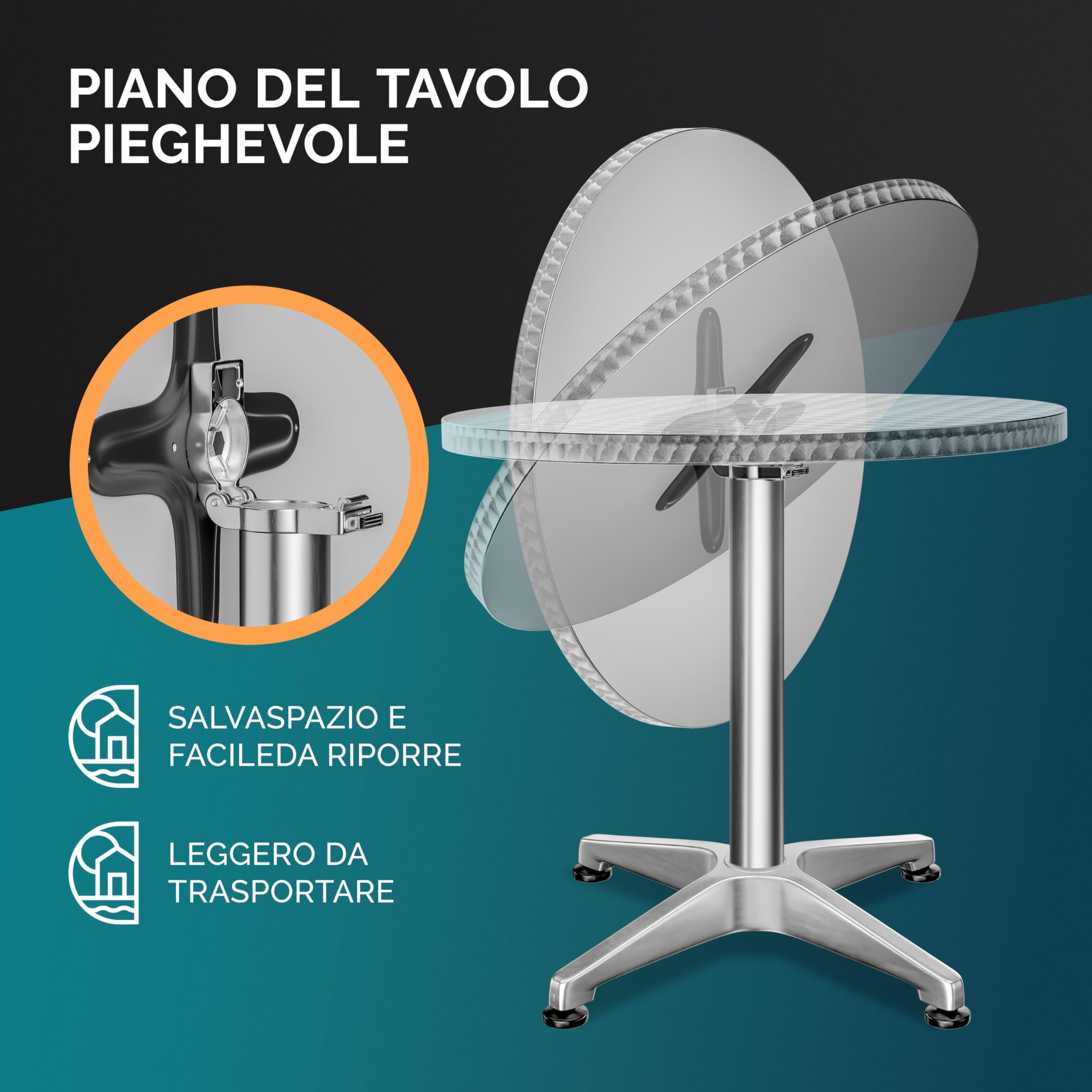 Casaria Set 2 Tavoli da Bar Altezza Regolabile 70cm / 115cm Alluminio | Rotondo, Ø 60cm, Tavoli Giardino Bistrot, per Interno ed Esterno, Robusti e Facili da pulire, 2 Pezzi, Ristorante, Bar