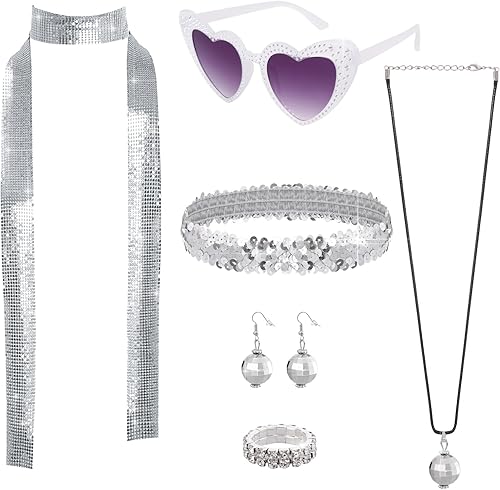 Juego de accesorios de discoteca de los años 70 para mujer, bufanda de lentejuelas de discoteca con