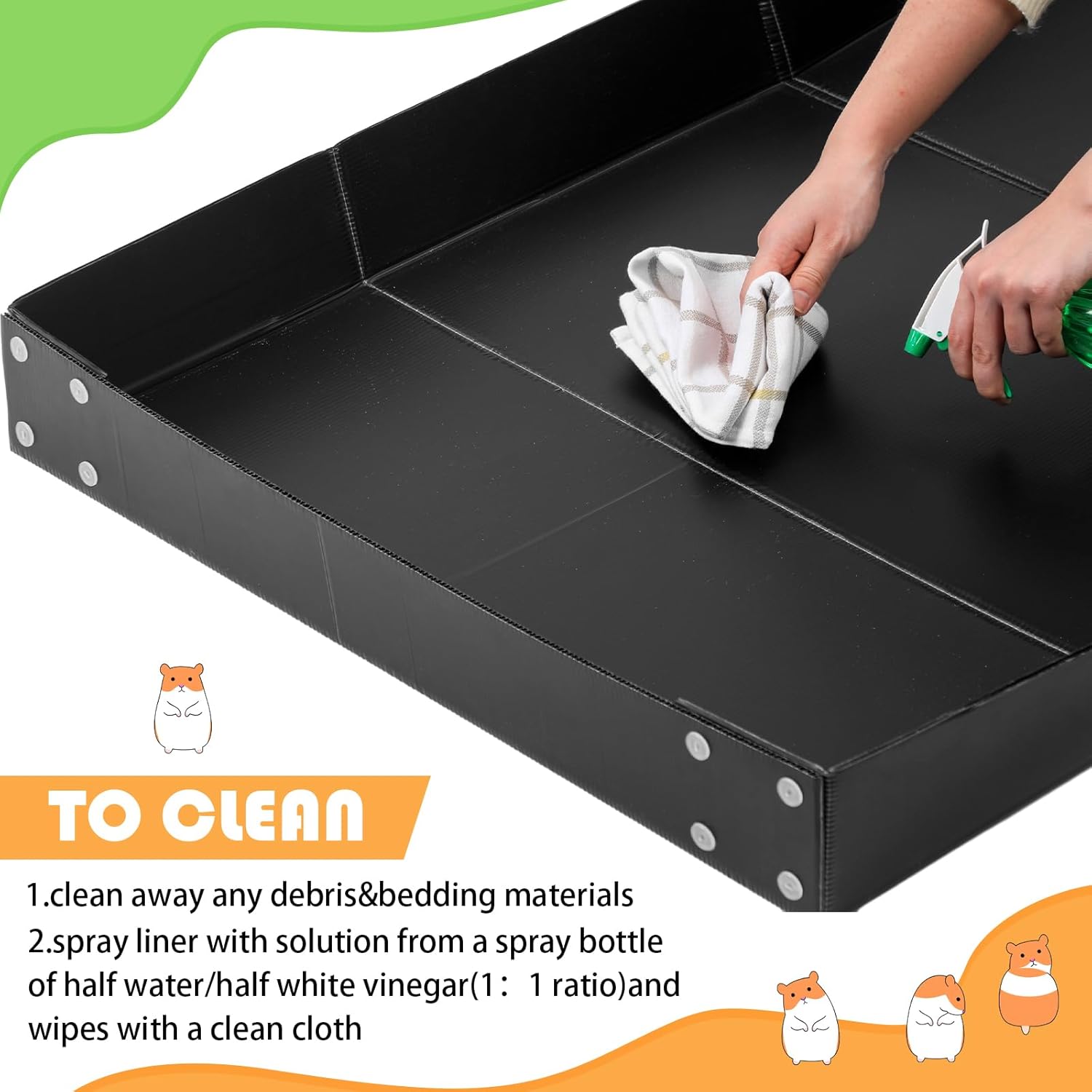 Wenqik 2 Pcs Guinea Pig Cage Liner Corrugated Plastic Cage Liner Base 2 x 4 Panel Size Guinea Pig Cage Bottom for Small Animals Hedgehogs Rabbits Cages Tray, 55 x 27 Inch(Black)