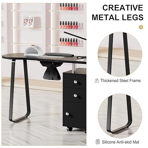 Miniatura 3 de Lujoso escritorio de mesa de uñas, mesa de manicura con colector de polvo eléctrico, mesa de escritorio de uñas para tecnología de uñas con cajones