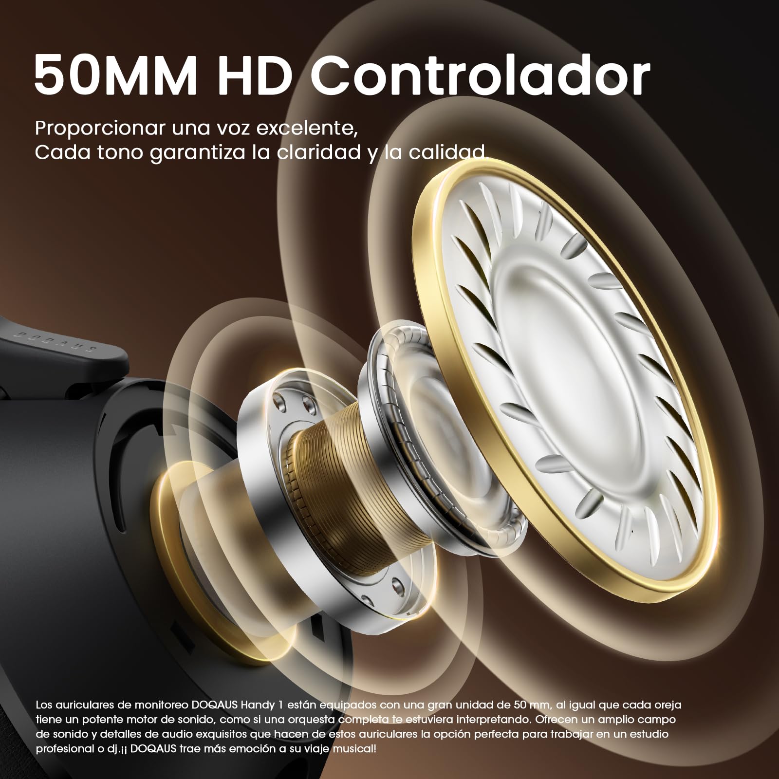 DOQAUS Auriculares DJ con Cable, Estéreo de Mezcla y Monitor de Estudio, 50mm Controladores,2 Cables (3.5 y 6.35mm) Conector de Audio para PC AMP Grabación de Teléfono Piano Guitarra, Negro