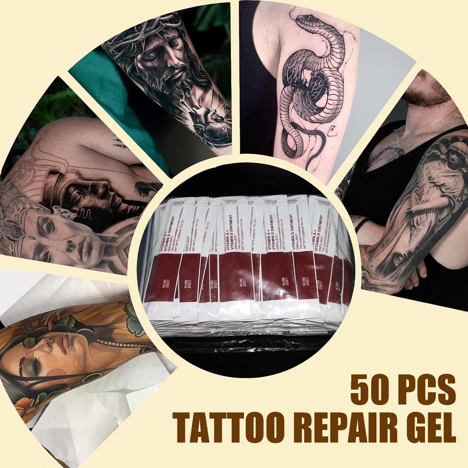 50 unidades de crema de tatuaje reparación, gel de vitamina A y D, bálsamo nutritivo para calmar la piel después de tatuajes, microblading y maquillaje permanente, ungüento hidratante para