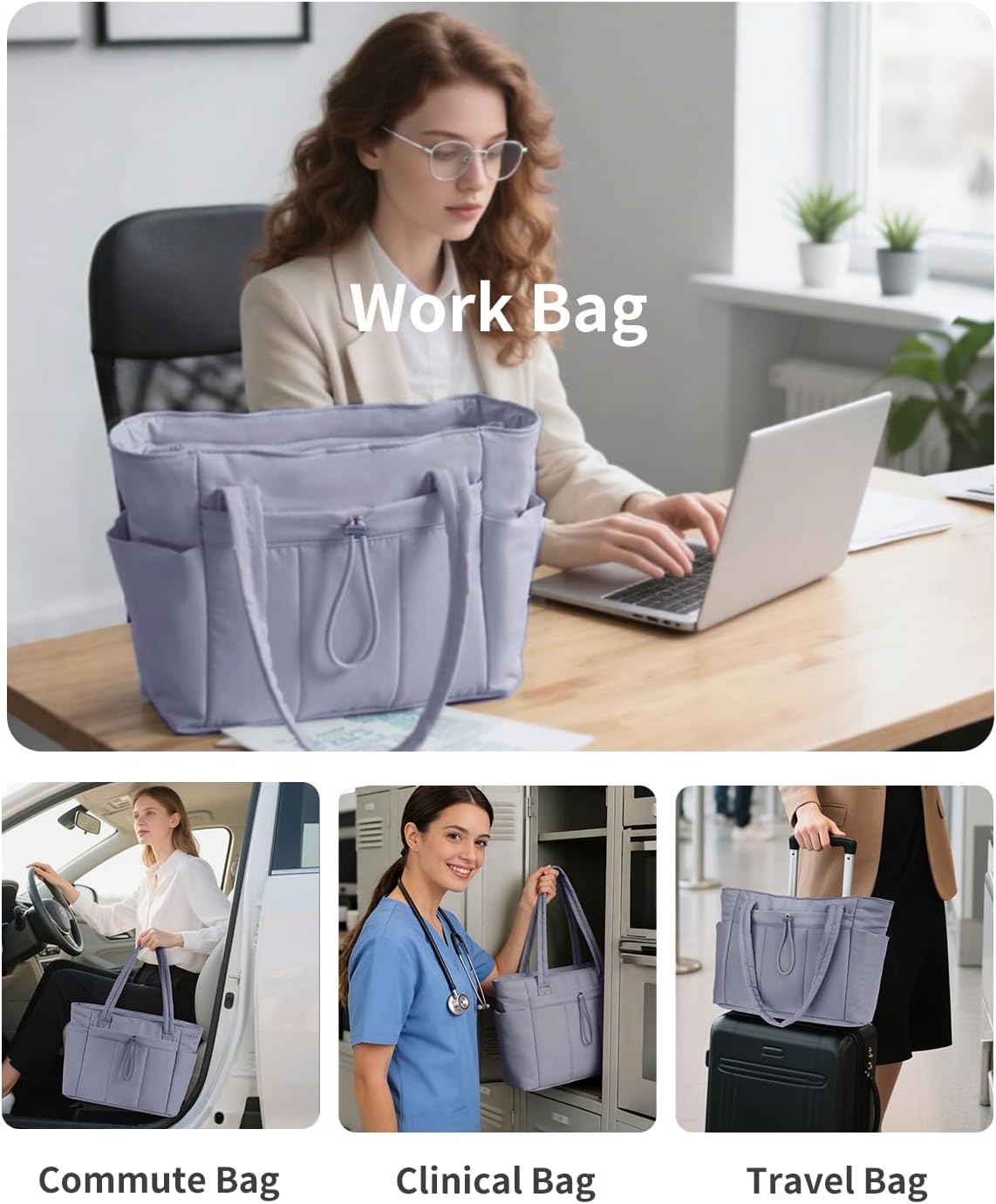 Wandering Nature Work Tote for Women, 40oz Large Bottle Pocket, 15.6" Padded Device Compartment, Commute, Daily Use