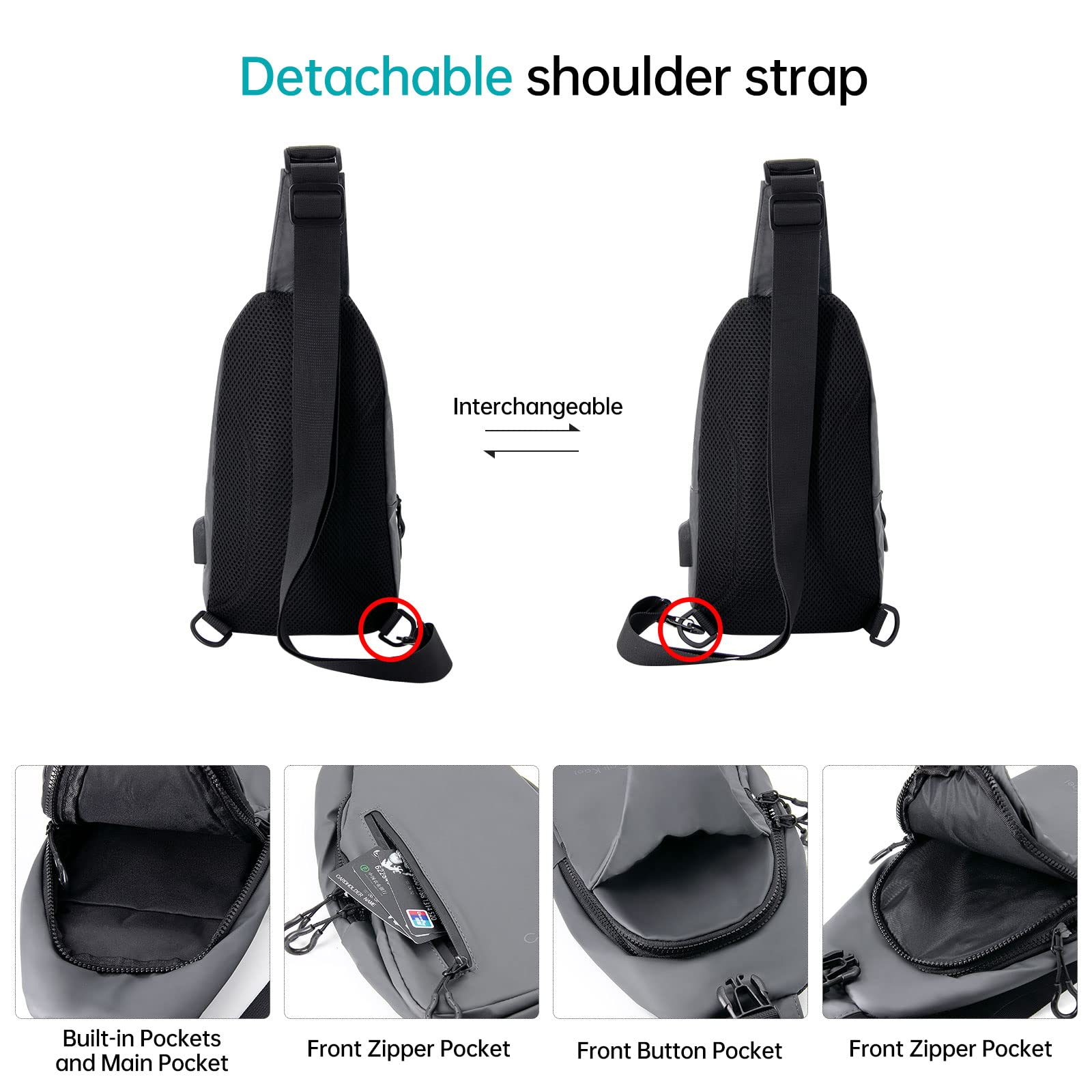 Long Keeper Zaino Monospalla Piccolo - Leggero Borsa a Tracolla Sling Bag Marsupio Tracolla Uomo Donna Con porta di ricarica USB
