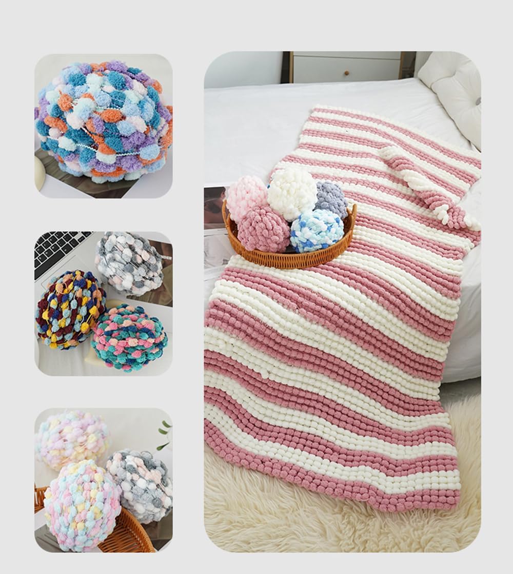 6 Balls Pomp-A-Doodle Yarn,100% Polyester Jelly Bean Small POM-POM Ball Yarn for Crochet Knitting Blanket Mat Pet Nest 600g (Cute Panda, L)