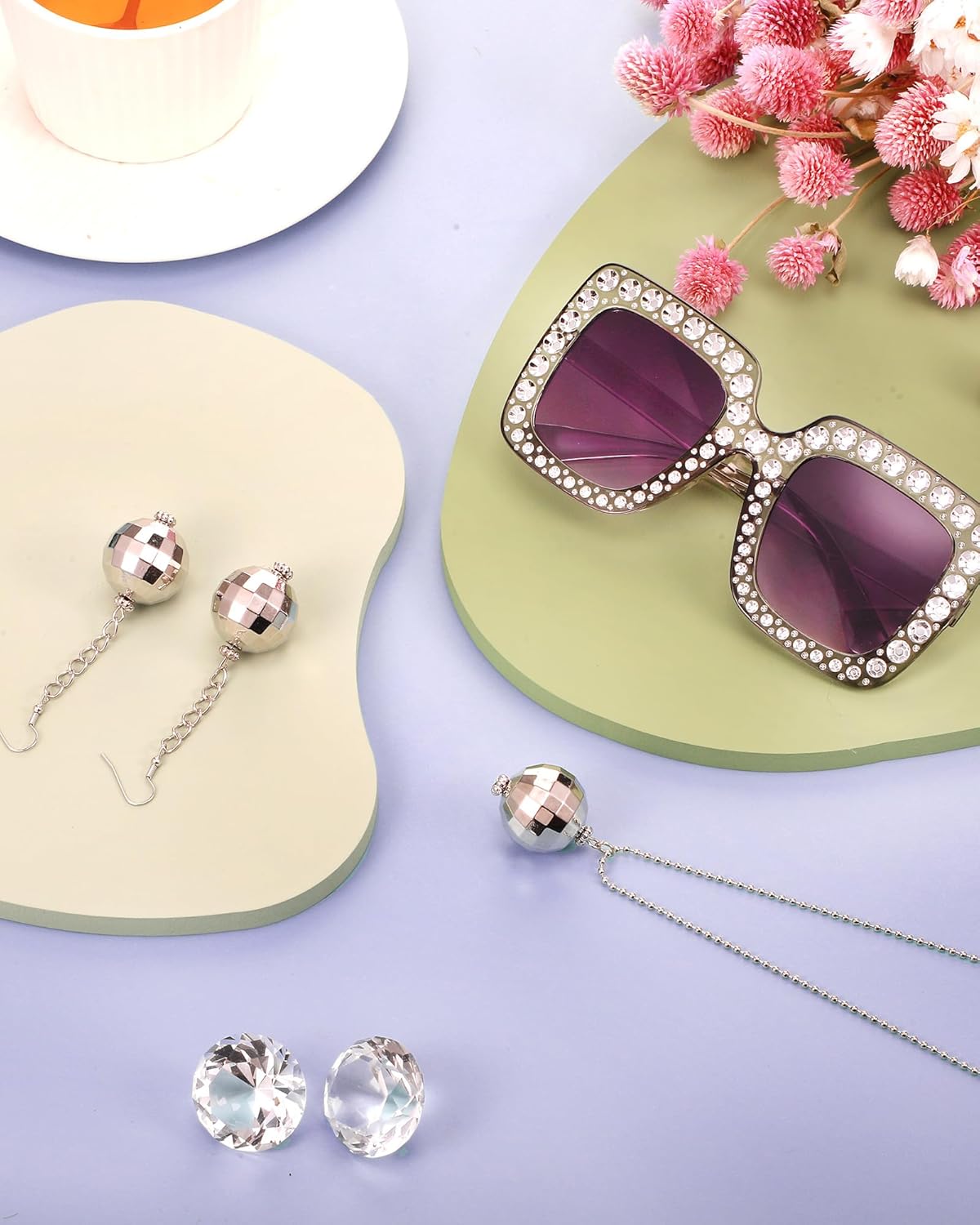 Jexine 70s Women Disco Outfit Costume Disco Party Top Pants Sunglasses Ball Necklace Earring Wig for Halloween New Year Eve - Image 4