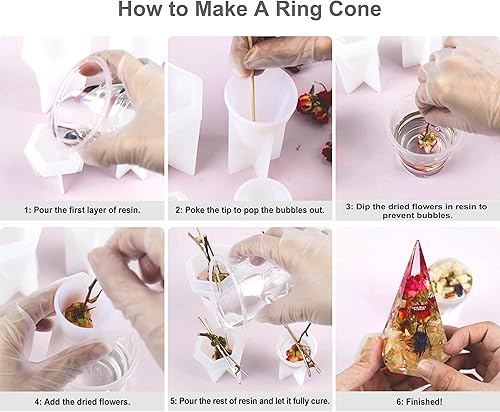 Miniatura 6 de LET'S RESIN Moldes de silicona de cono, 4 piezas de soporte para resina epoxi, moldes de pirámide para soporte de anillo de bricolaje, exhibición de