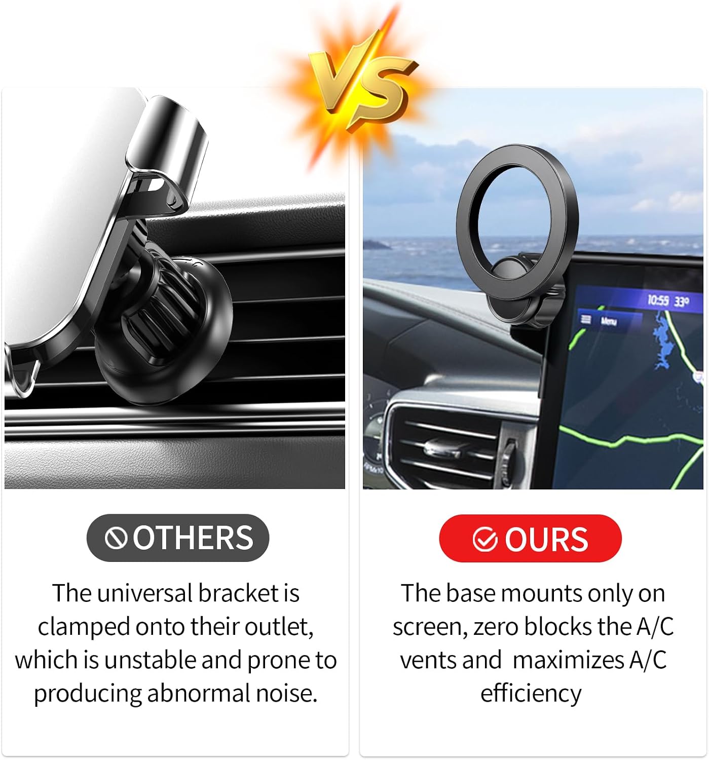 Car Phone Holder for 2020-2024 Ford Explorer Accessories 10.1-Inch Screen Fixed Clip, 360° Rotation Phone Mount Compatible with MagSafe, Phone Holder Does Not Affect Air Vent
