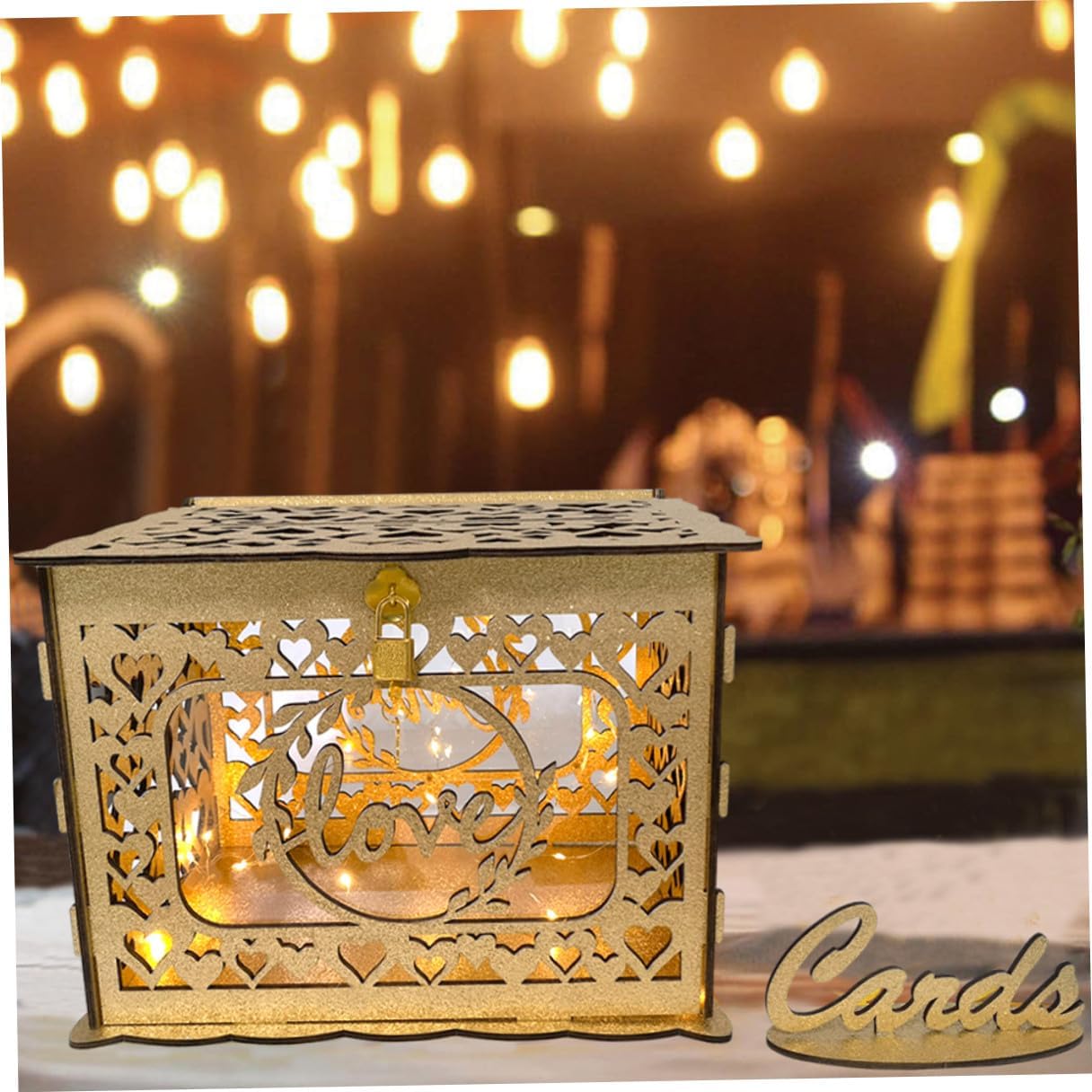 Wood Hollow Greeting Card Box with Slot Rustic Wooden Card Holder for Wedding Birthday Party Home Decor
