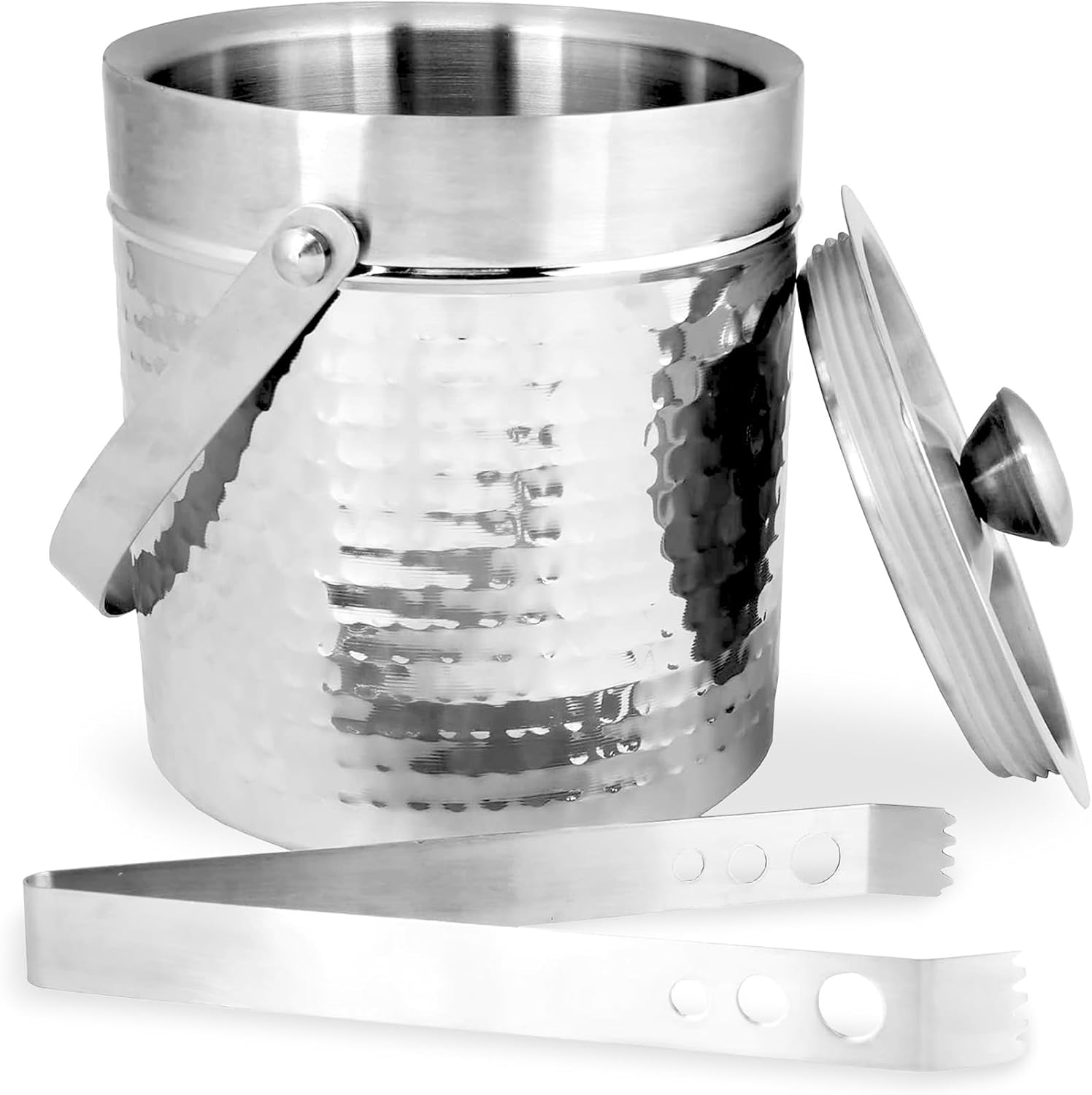 ChefCraft Double Walled Stainless Steel Ice Bucket with Tongs - 2 Quart Insulated Bucket for Parties