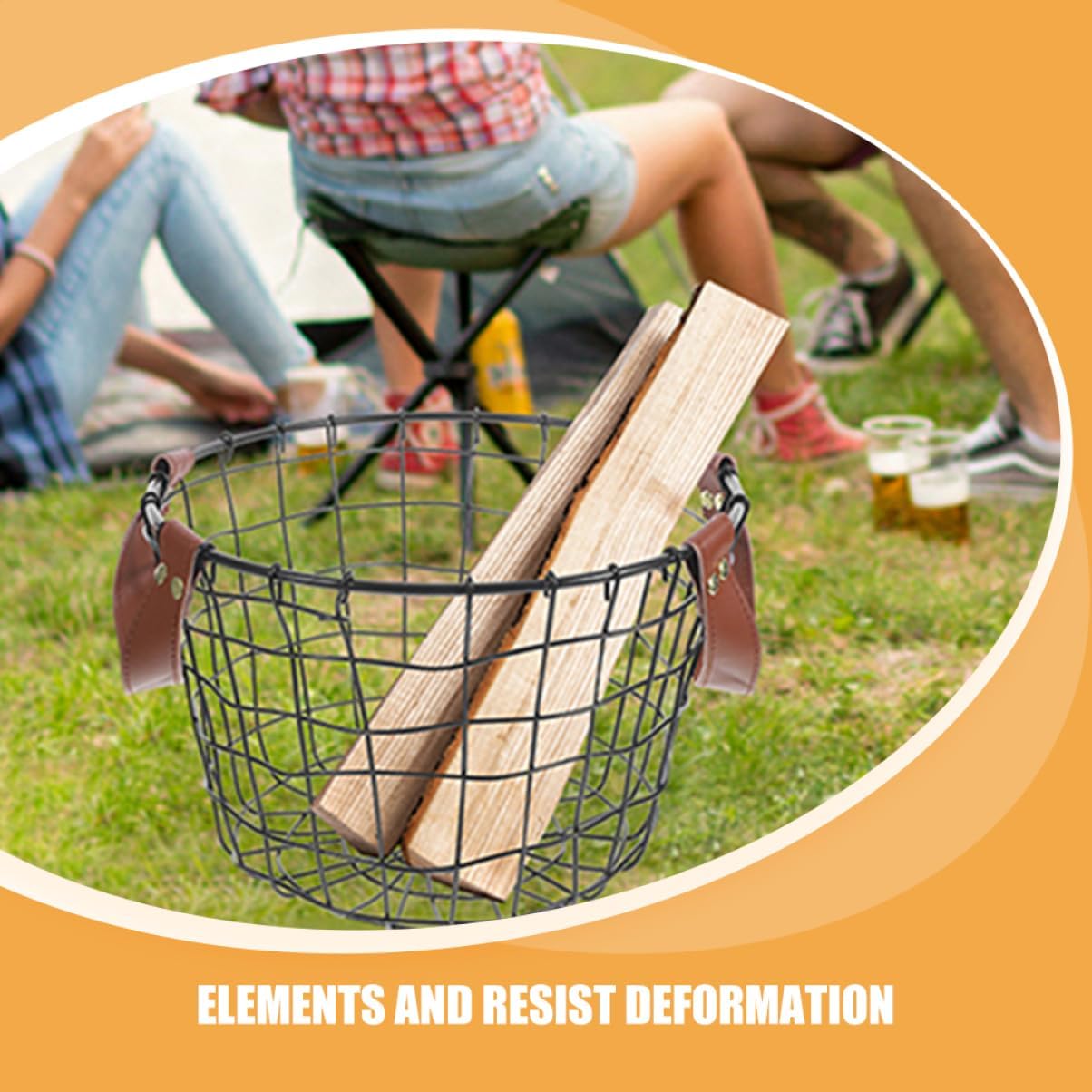 POPETPOP Round Metal Firewood Basket with Handle Rustic Iron Storage Bin for Firewood Laundry or Blanket Large Wire Country Organizer for Outdoor Use