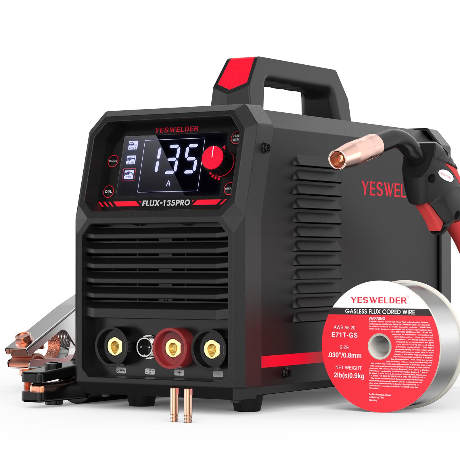 YESWELDER 135Amp MIG Welder,110V Flux Core Welder Flux Core MIG/Lift TIG/Stick 3-in-1 Large LED Digital Display Welding Machine IGBT Inverter Welder FLUX-135PROYESWELDER 135Amp MIG Welder,110V Flux Core W…