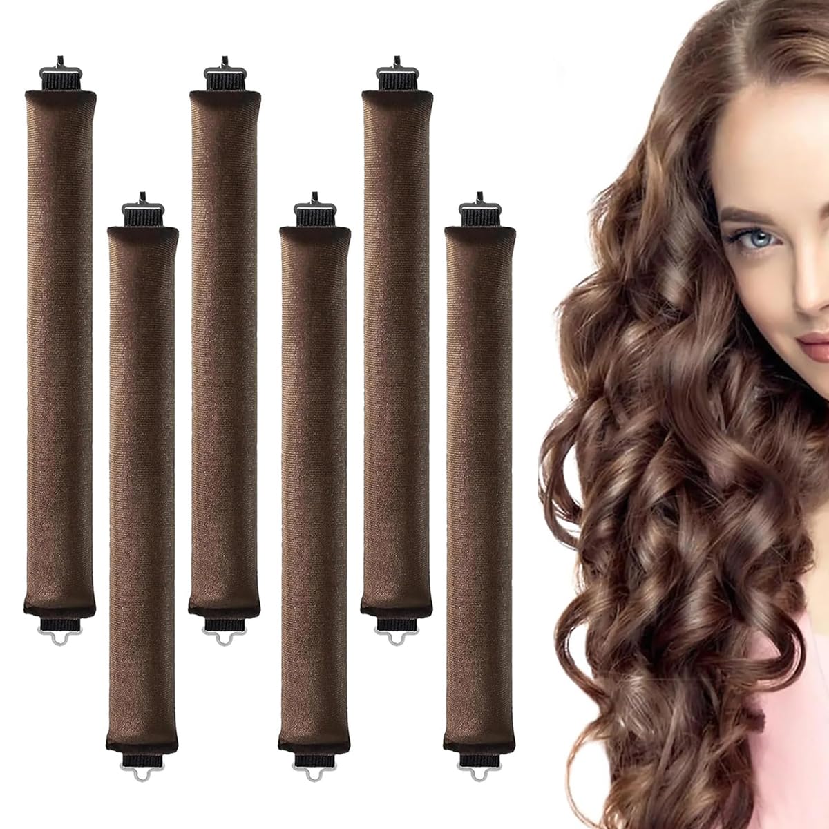 MAYCREATE 6PCS Foam Heatless Hair Curler Overnight Jumbo Brown