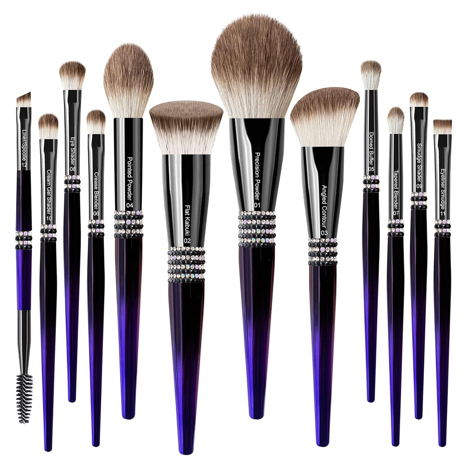 Bueart Design 16Pcs ULTRA SOFT Labeled Pro Makeup Brushes Set with Foundations Powder Blush Concealer Blending Eyeshadow Contour Brush (12Pcs Black