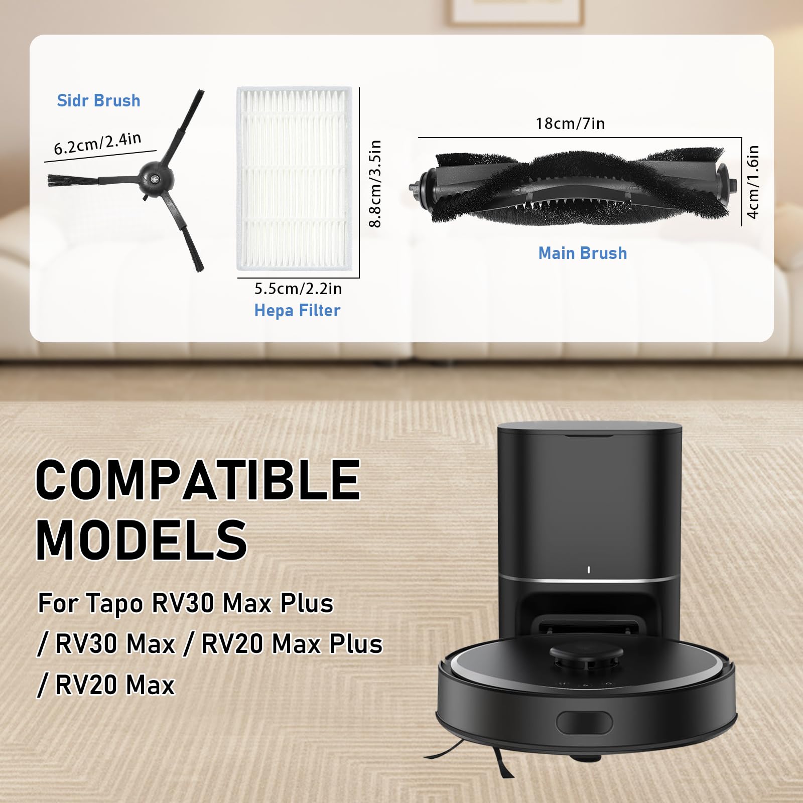 Kit De Repuestos Para Robot Aspirador Aonus I8 - Cepillos, Filtros, Paños De Fregona (6 Unidades De Cada)