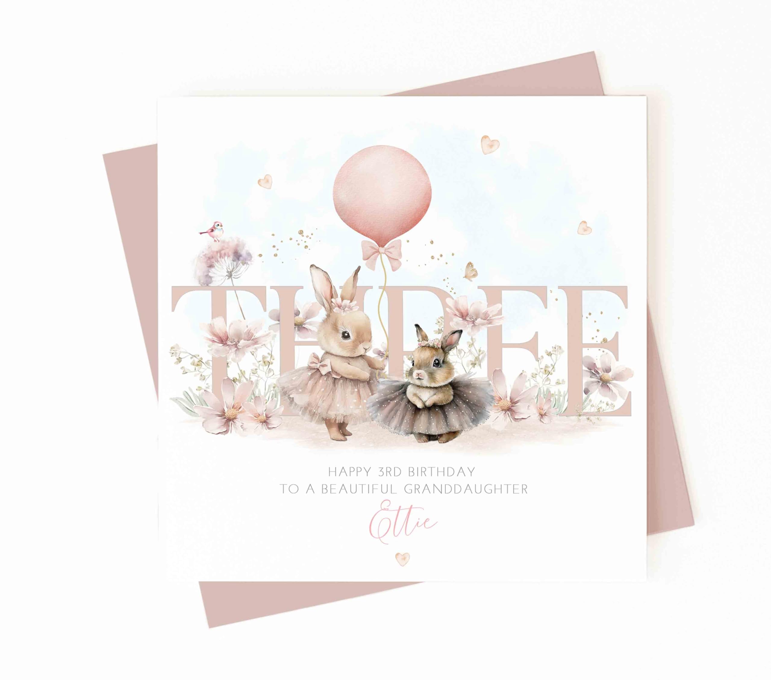 Bunny Birthday Card - 3rd Birthday, Granddaughter, Daughter, Girls Birthday Card, Cute Bunny