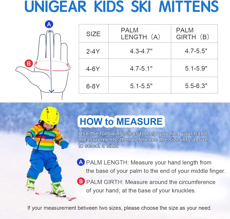Unigear Gyermek Síkesztyű - Vízálló, Szélálló Téli Kesztyű Fiúknak és Lányoknak 2-8 Éves Korig, Lélegző Hőszigetelő Anyagból