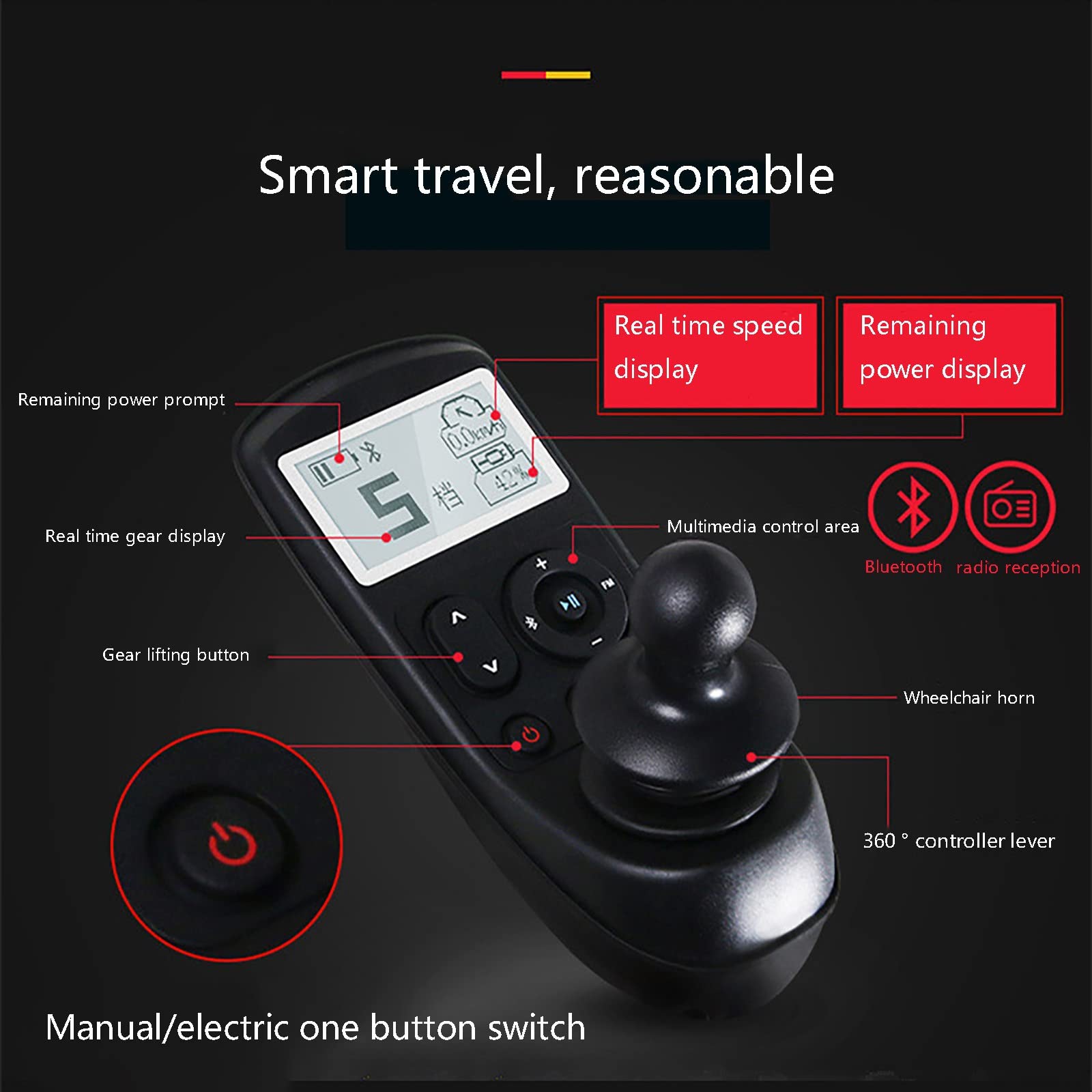 Silla de ruedas eléctrica, silla de movilidad ligera y plegable, control dual delantero y trasero, soporta hasta 100 kg, interruptor de un botón manual/eléctrico
